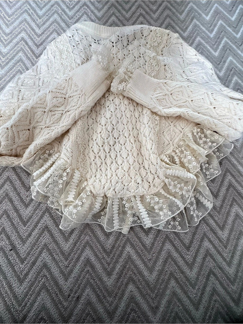 Zara Cream Knit Ruffle Cardigan - Picture 5 of 5
